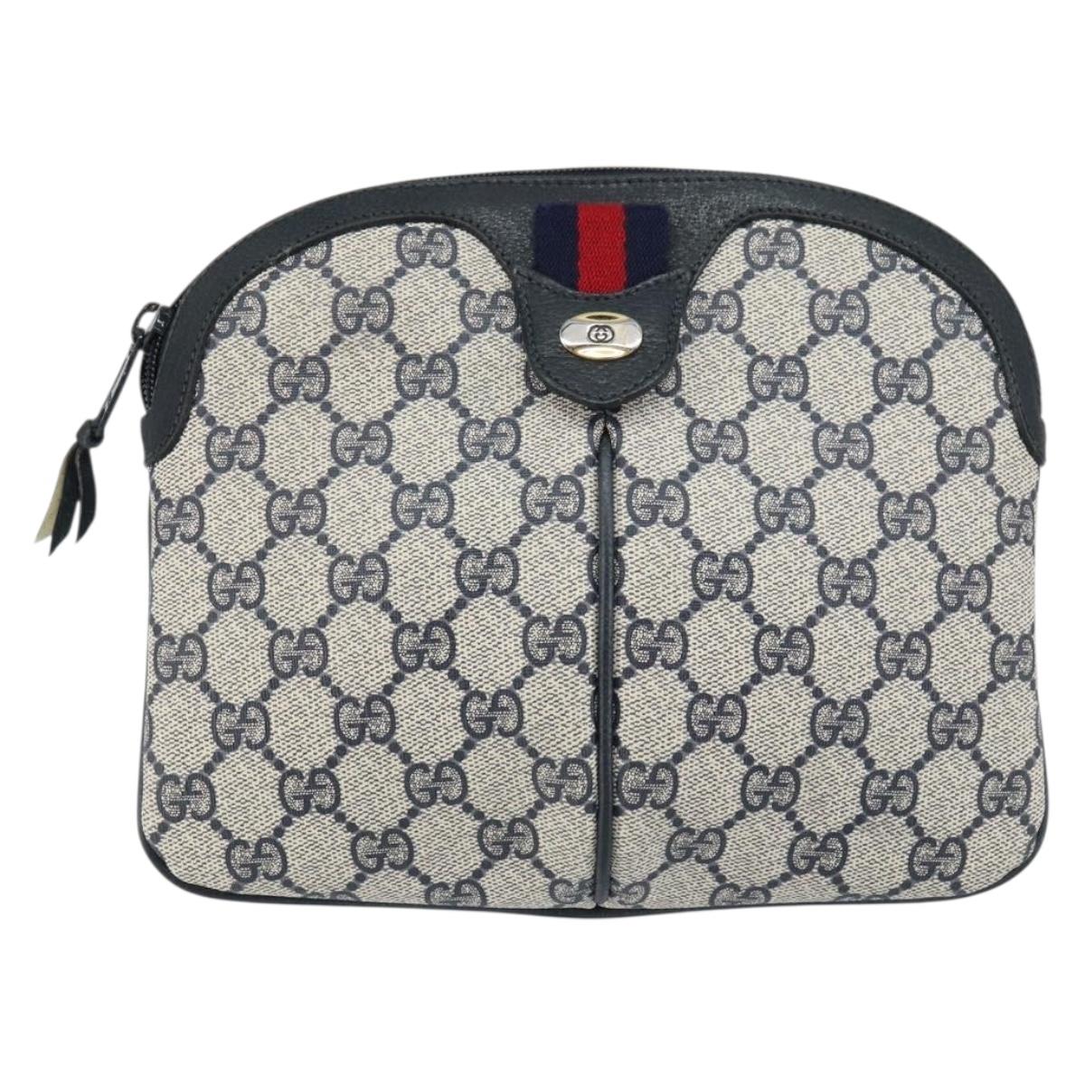 GUCCI GG Supreme Sherry Line Bag PVC Navy Gold Red 904 02 047 Auth ep12415