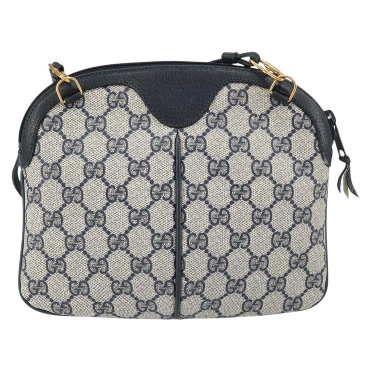 GUCCI GG Supreme Sherry Line Bag PVC Navy Gold Red 904 02 047 Auth ep12415