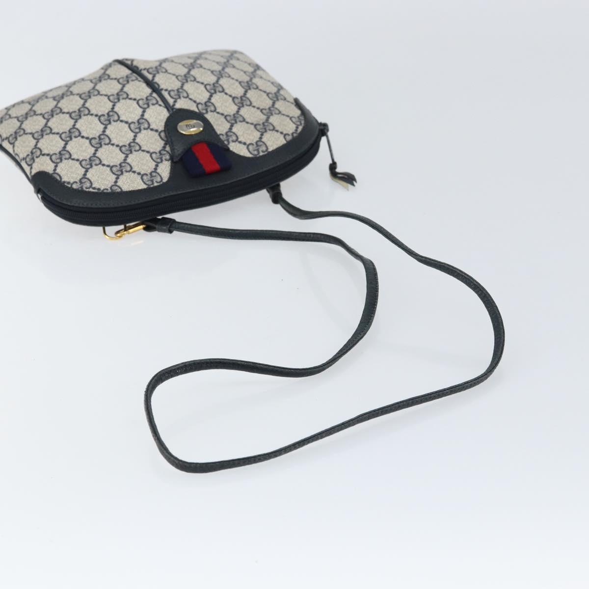 GUCCI GG Supreme Sherry Line Bag PVC Navy Gold Red 904 02 047 Auth ep12415