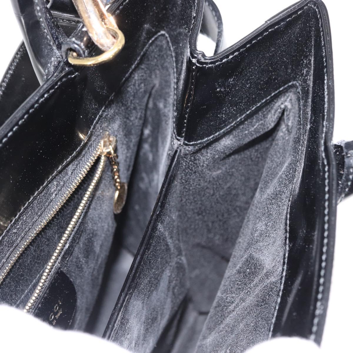 GUCCI Hand Bag Enamel 2way Black Gold 000 1669 0503 Auth ep12427