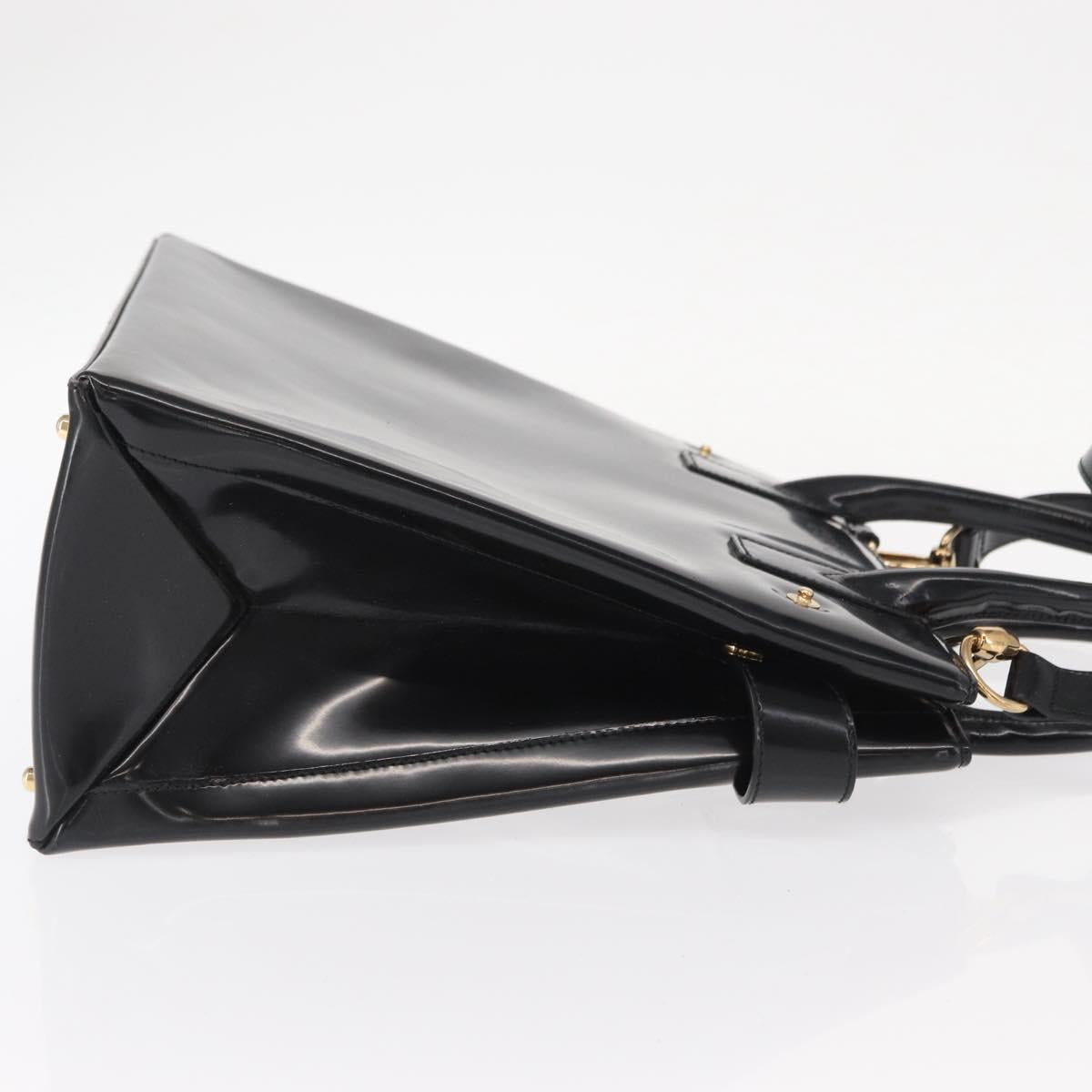 GUCCI Hand Bag Enamel 2way Black Gold 000 1669 0503 Auth ep12427