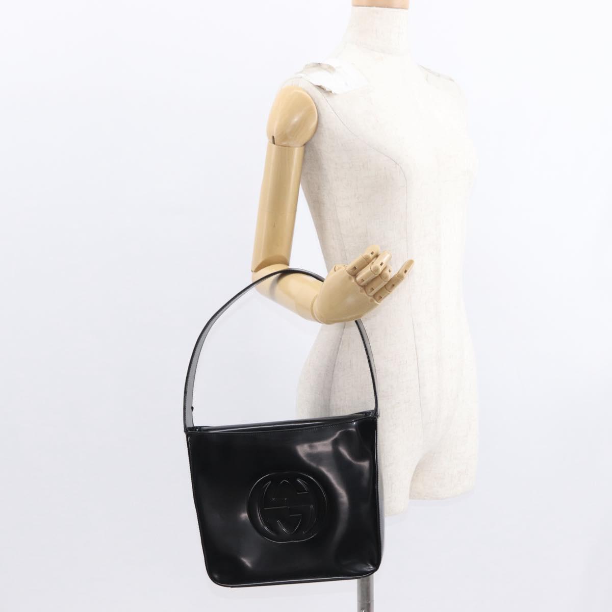GUCCI Shoulder Bag Enamel Black Auth ep12438