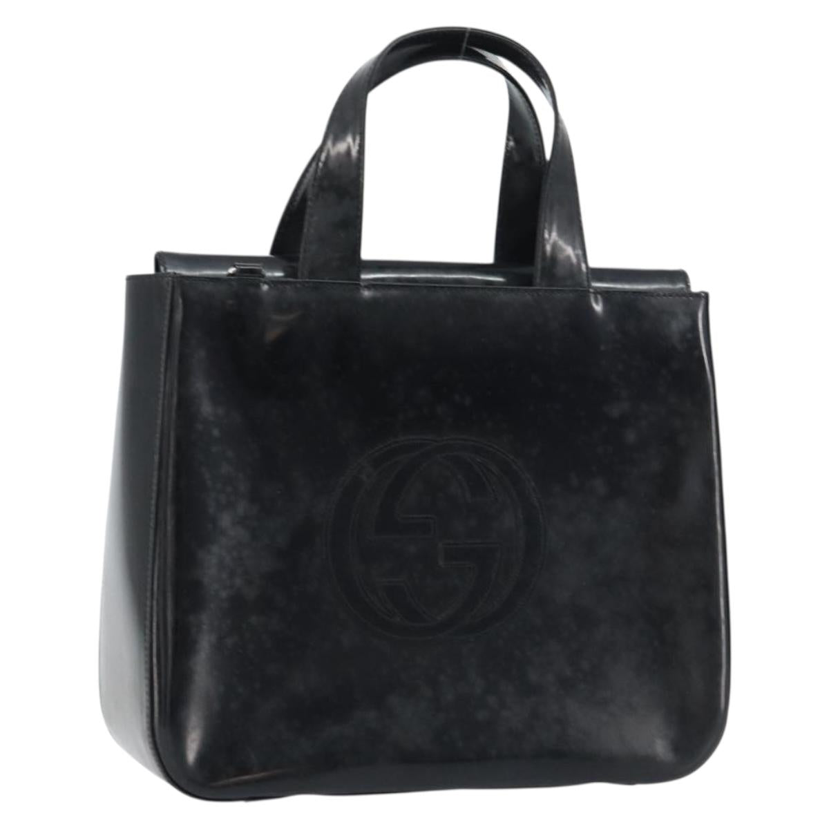 GUCCI Hand Bag Enamel Black Silver 000 1013 0504 Auth ep12446