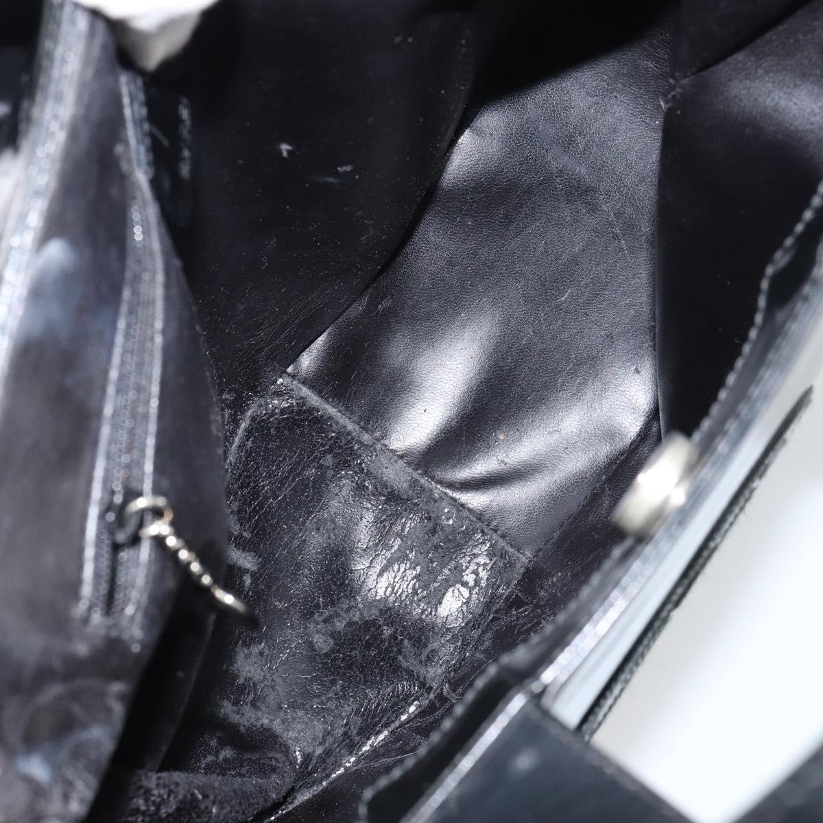 GUCCI Hand Bag Enamel Black Silver 000 1013 0504 Auth ep12446