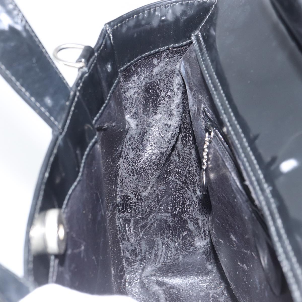GUCCI Hand Bag Enamel Black Silver 000 1013 0504 Auth ep12446