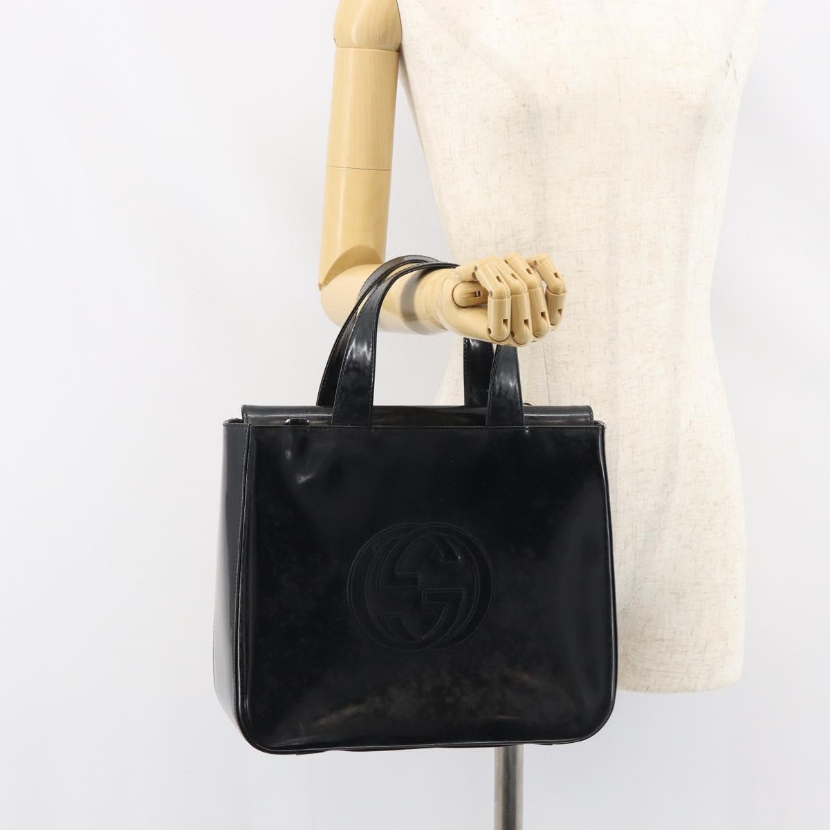 GUCCI Hand Bag Enamel Black Silver 000 1013 0504 Auth ep12446