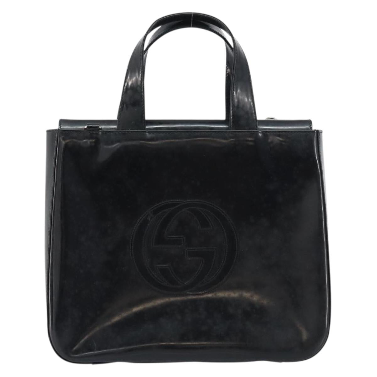 GUCCI Hand Bag Enamel Black Silver 000 1013 0504 Auth ep12446