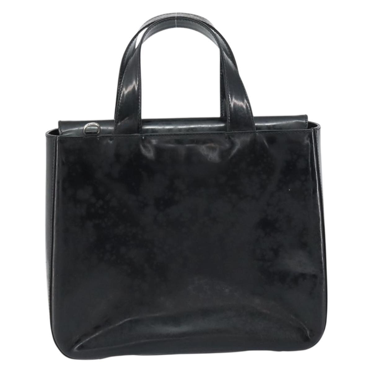 GUCCI Hand Bag Enamel Black Silver 000 1013 0504 Auth ep12446