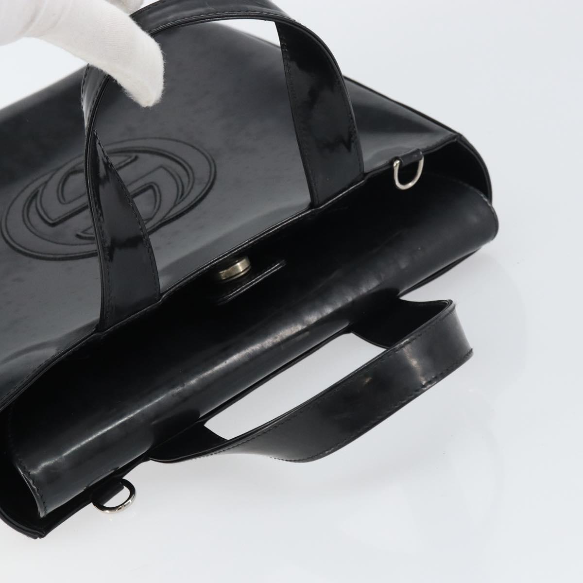 GUCCI Hand Bag Enamel Black Silver 000 1013 0504 Auth ep12446