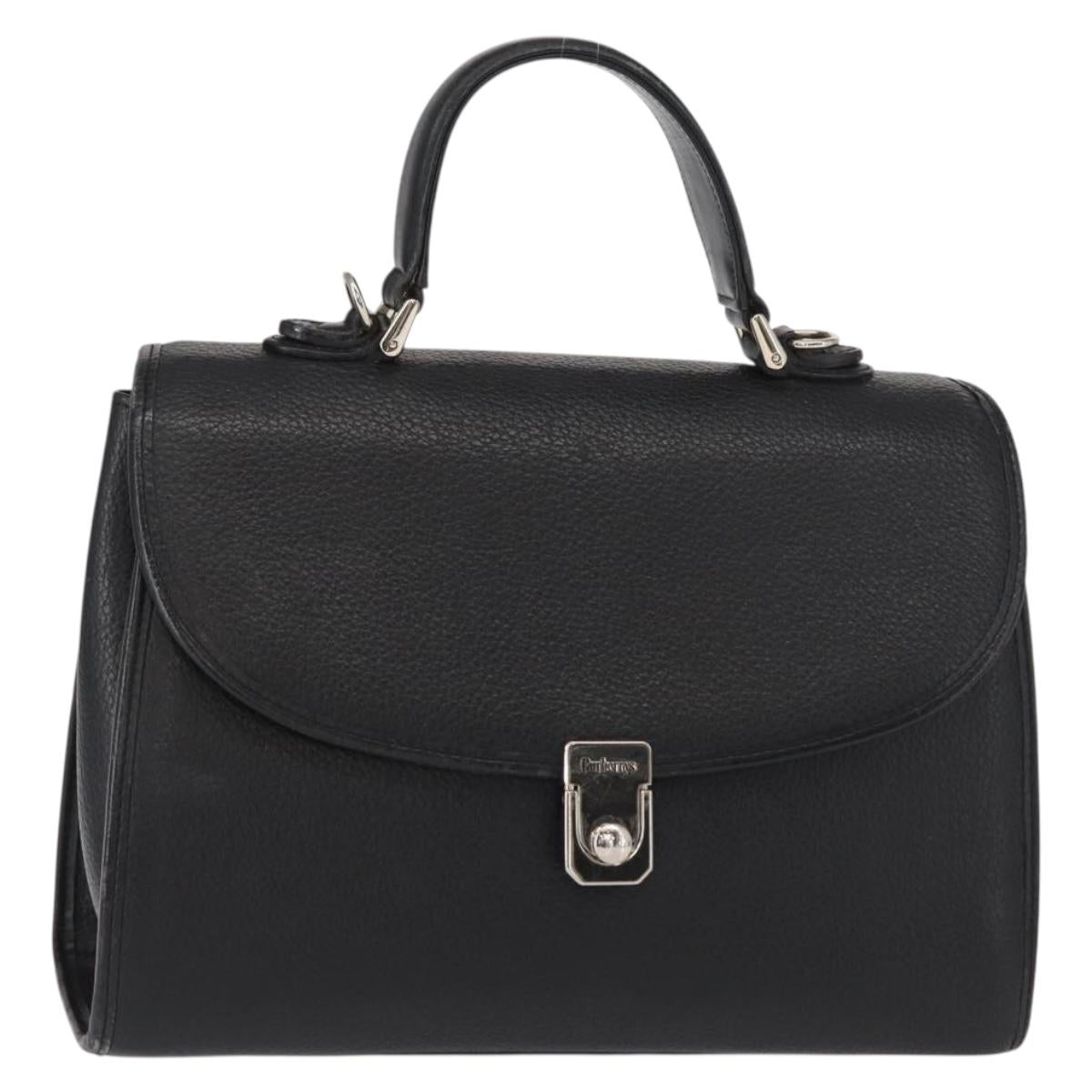 Burberrys Hand Bag Leather Black Silver Auth ep12447
