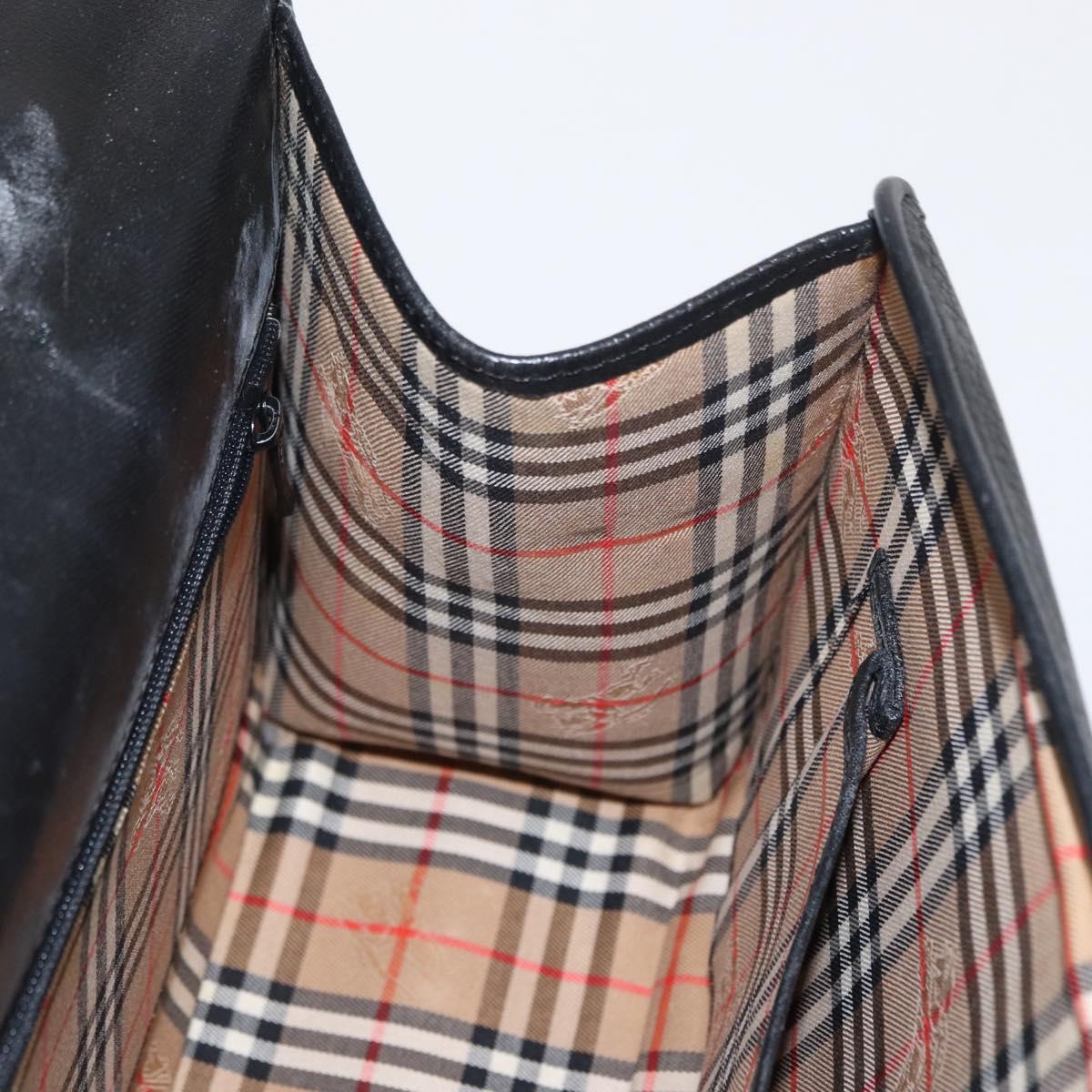 Burberrys Hand Bag Leather Black Silver Auth ep12447