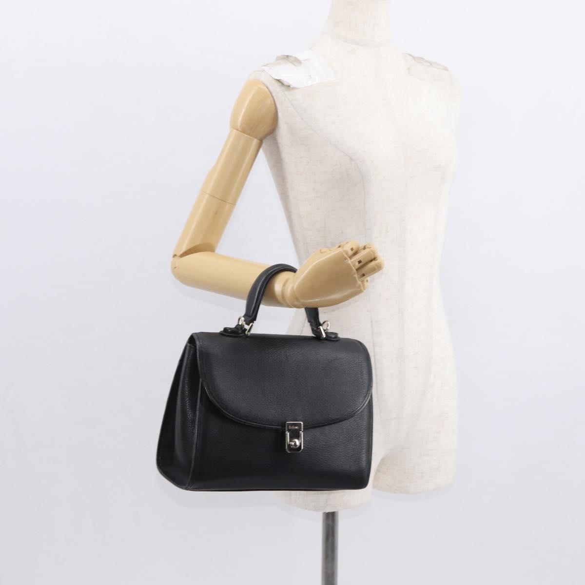 Burberrys Hand Bag Leather Black Silver Auth ep12447