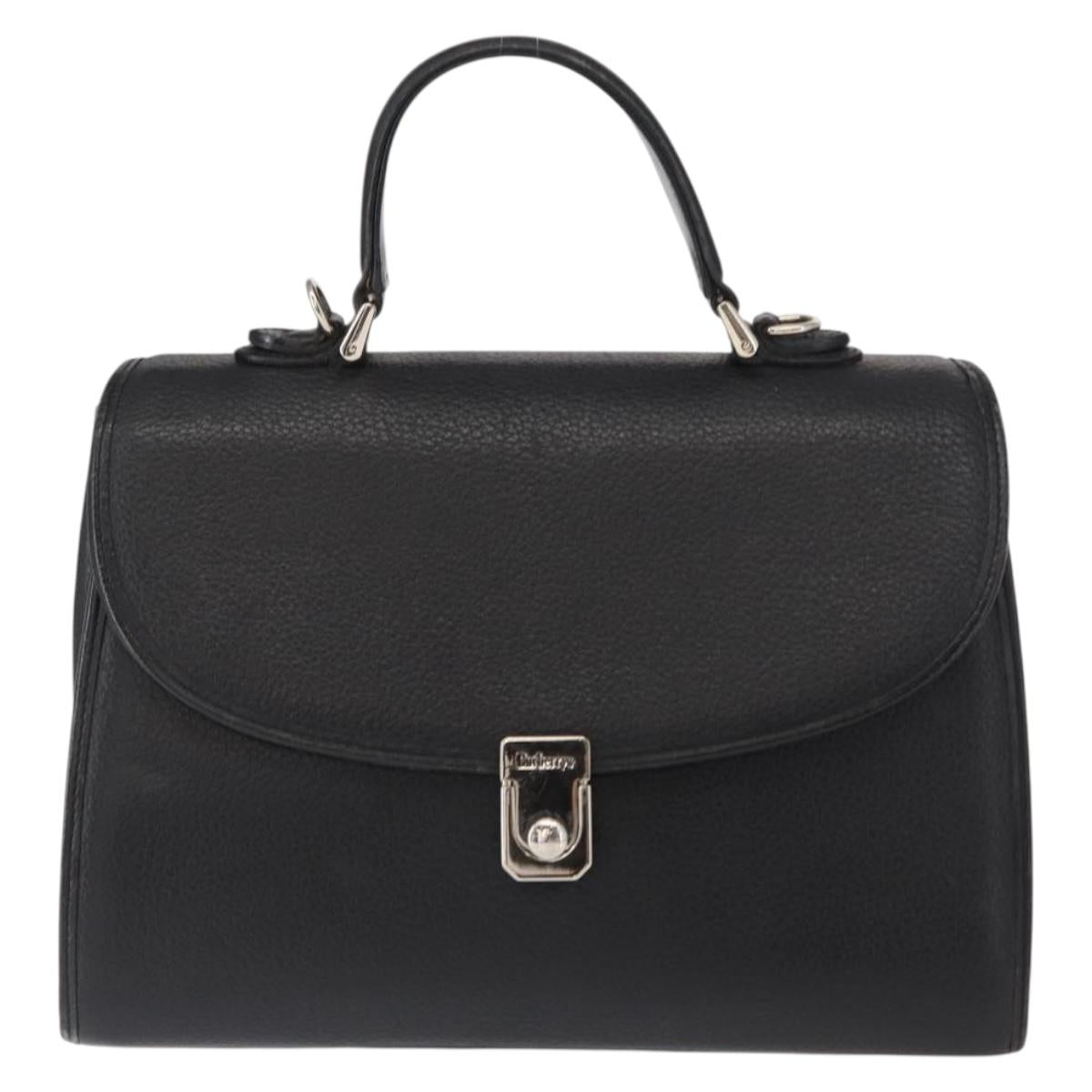 Burberrys Hand Bag Leather Black Silver Auth ep12447