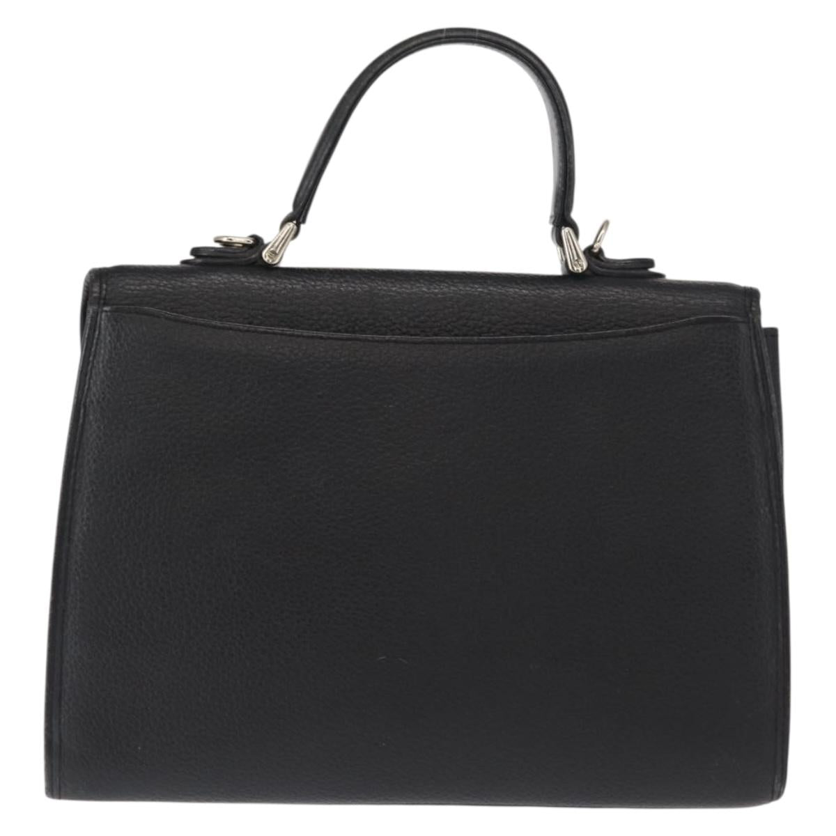 Burberrys Hand Bag Leather Black Silver Auth ep12447