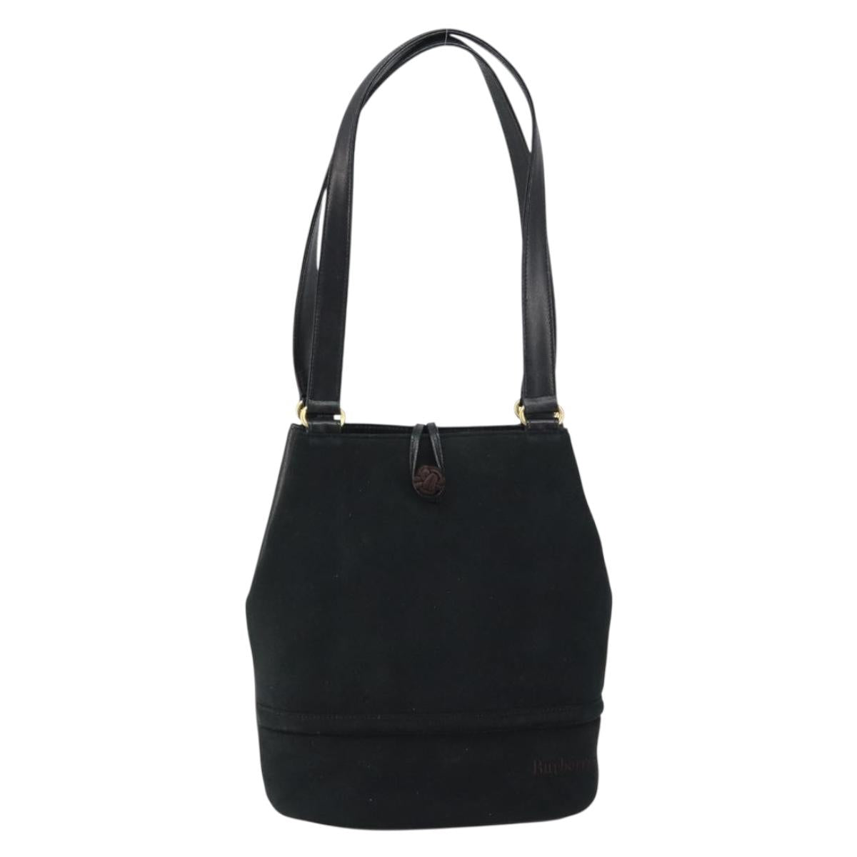 Burberrys Tote Bag Suede Black Gold Auth ep12453