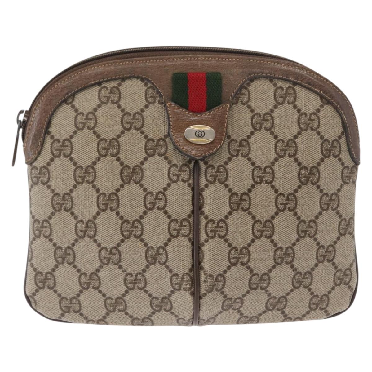 GUCCI GG Supreme Web Sherry Line Bag PVC Beige Gold 904 02 047 Auth ep12468