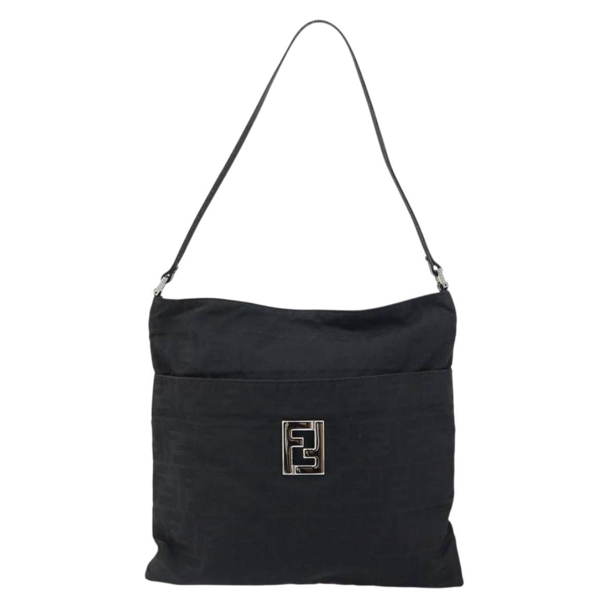 FENDI Zucca Canvas Shoulder Bag Silver Black Auth ep12476