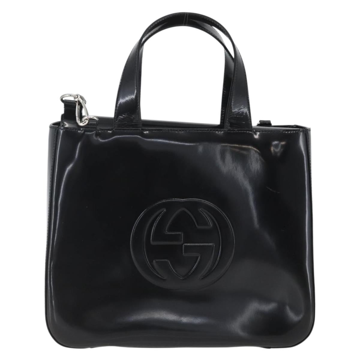 GUCCI Hand Bag Enamel 2way Black Silver 000 1013 0504 Auth ep12477