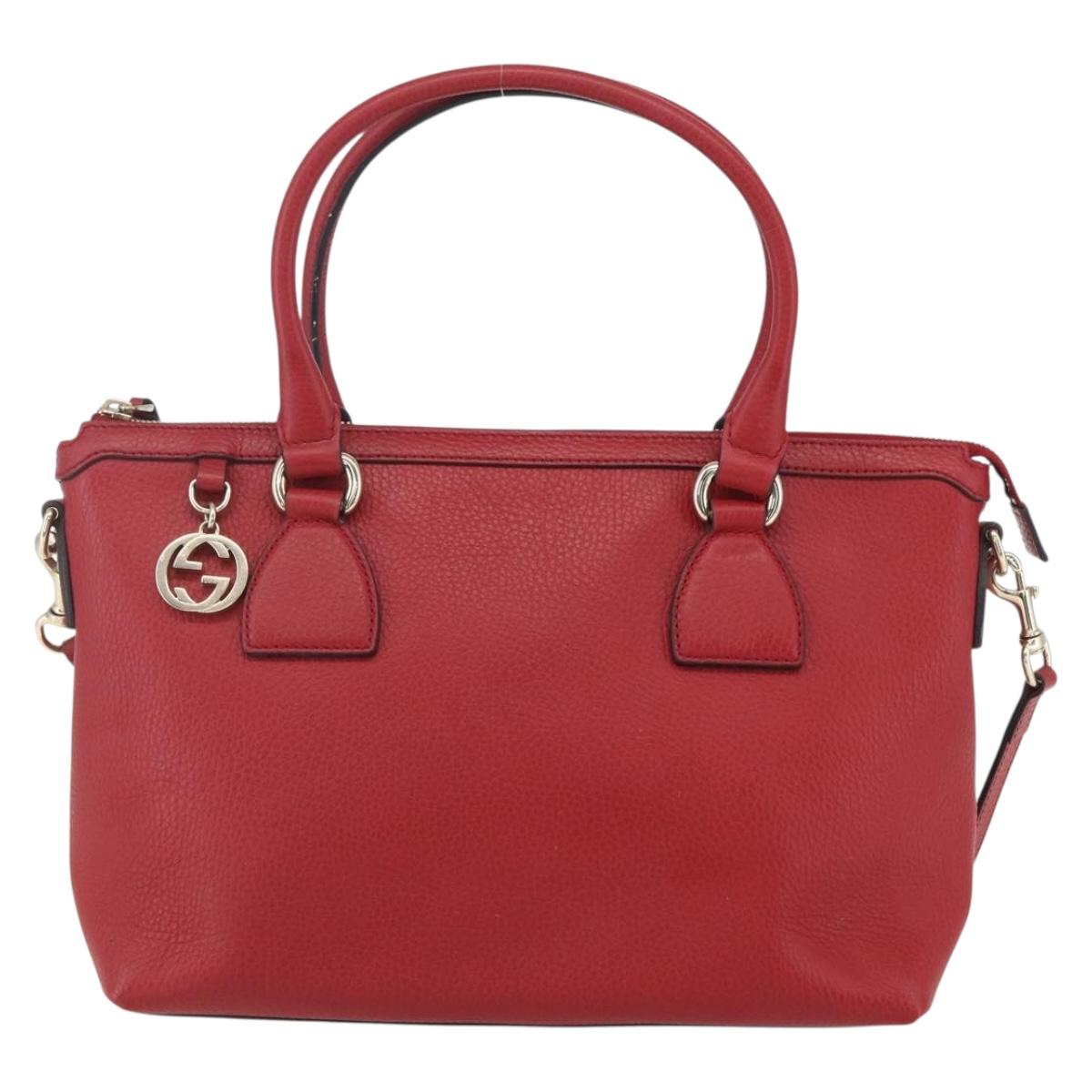 GUCCI Interlocking Hand Bag Leather 2way Red Gold 449659 Auth ep12480
