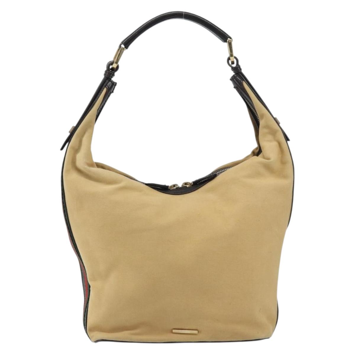 GUCCI Web Sherry Line Shoulder Bag Canvas Beige Gold 001 4288 Auth ep12486