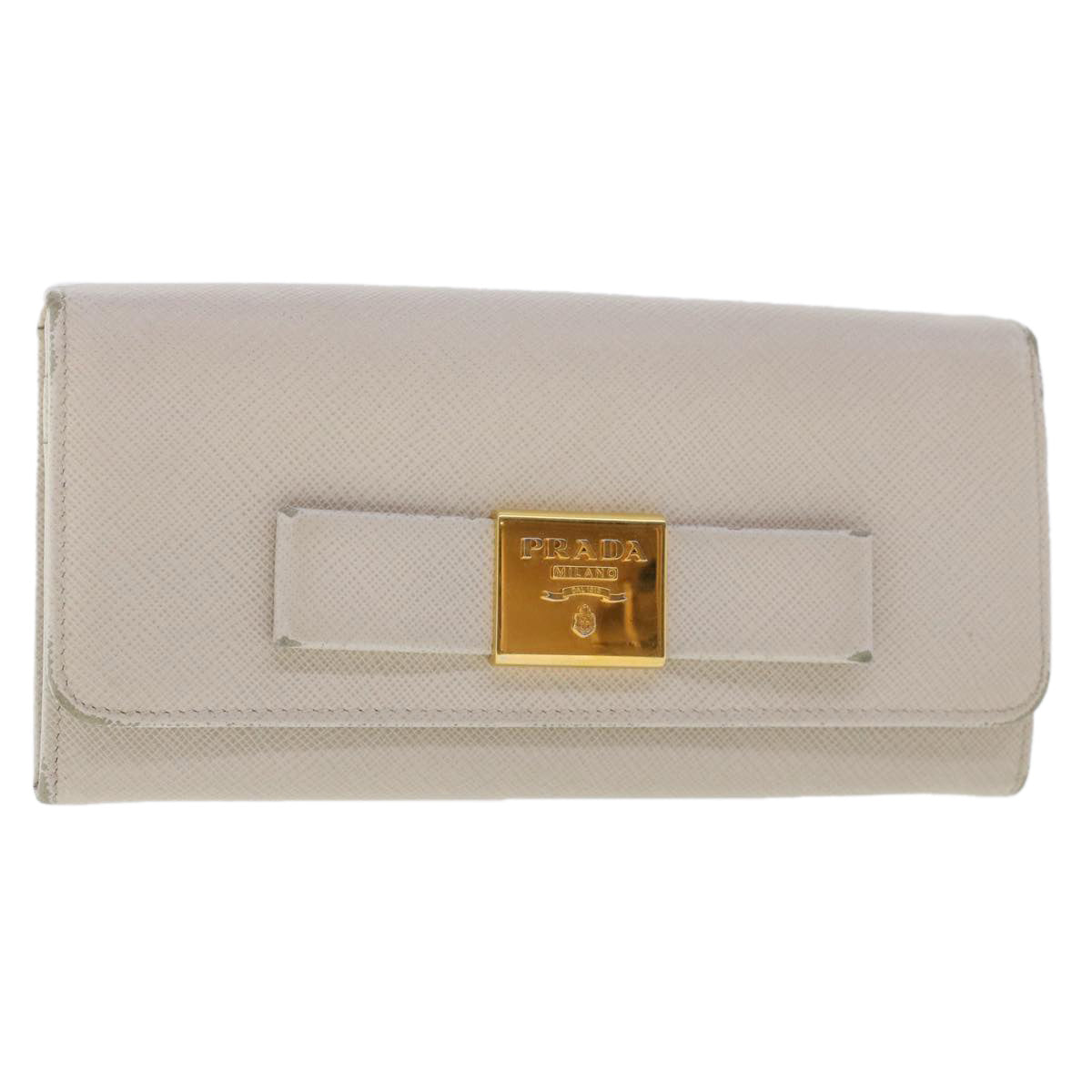 PRADA Long Wallet Safiano leather White Auth ep1249