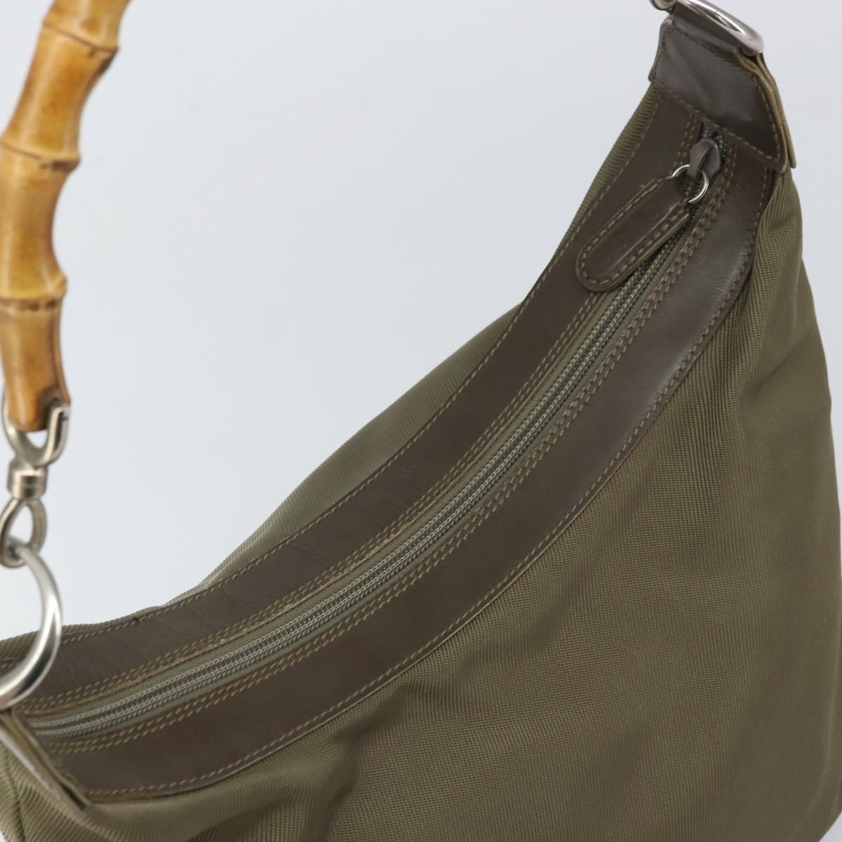 GUCCI Bamboo Shoulder Bag Nylon Khaki Silver 000 0531 Auth ep12494