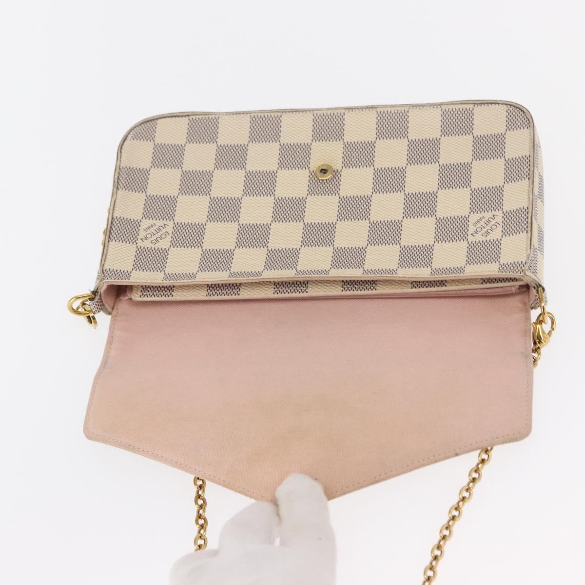 LOUIS VUITTON Damier Azur Pochette Felicie Chain Wallet N63106 LV Auth ep12496