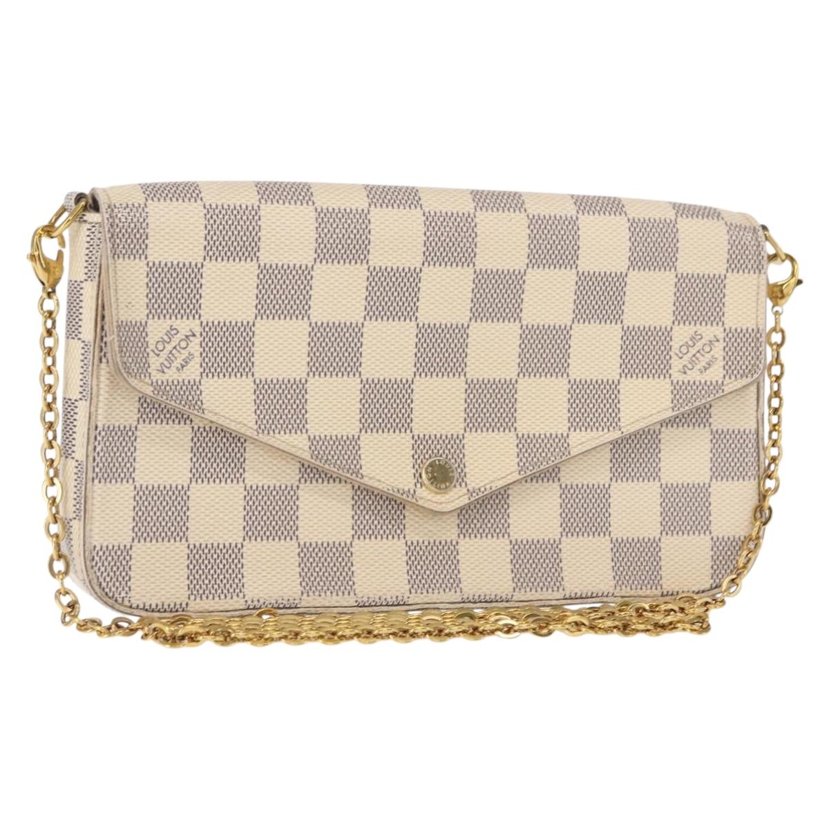 LOUIS VUITTON Damier Azur Pochette Felicie Chain Wallet N63106 LV Auth ep12496