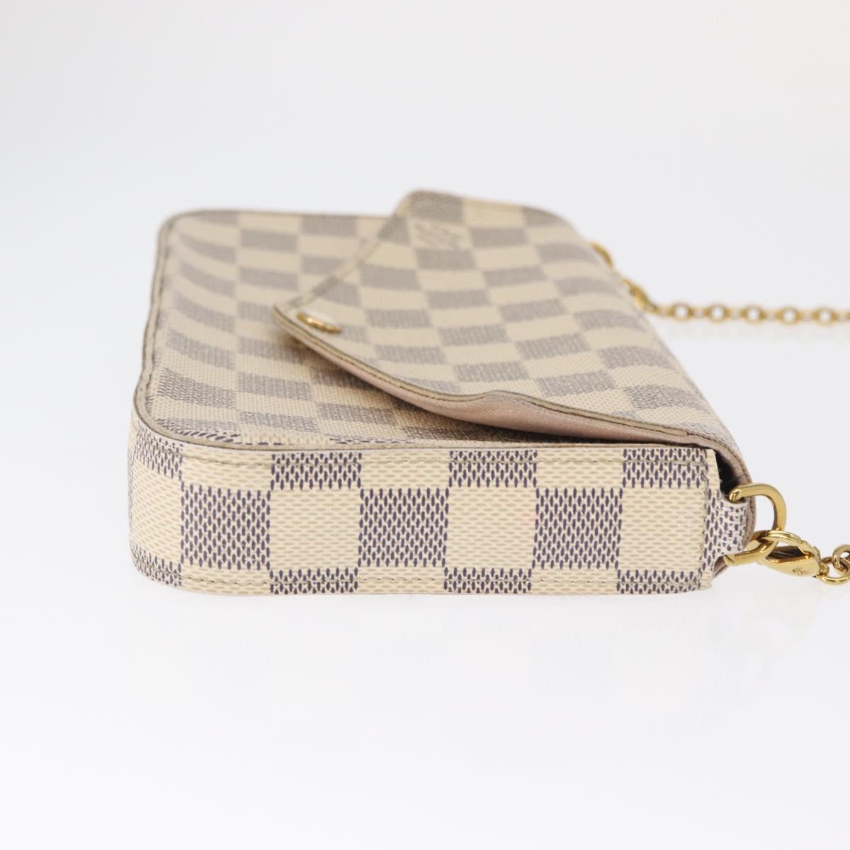 LOUIS VUITTON Damier Azur Pochette Felicie Chain Wallet N63106 LV Auth ep12496