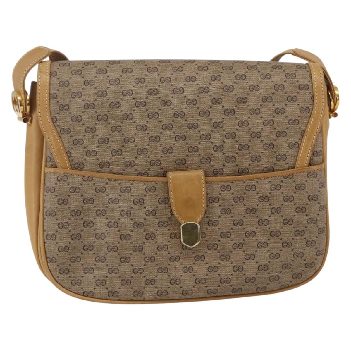 GUCCI Micro GG Supreme Shoulder Bag PVC Beige Gold Auth ep12497
