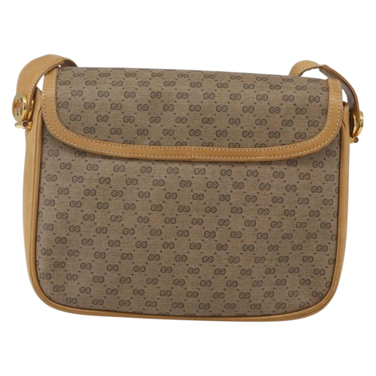 GUCCI Micro GG Supreme Shoulder Bag PVC Beige Gold Auth ep12497