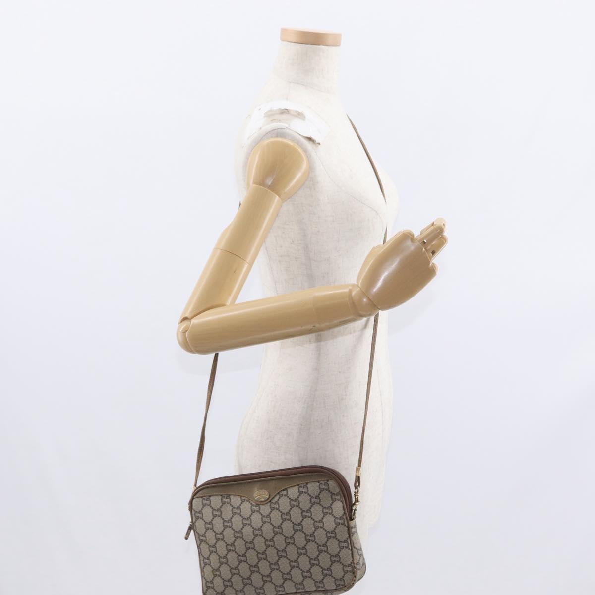GUCCI GG Plus Supreme Shoulder Bag PVC Beige Gold Auth ep12498