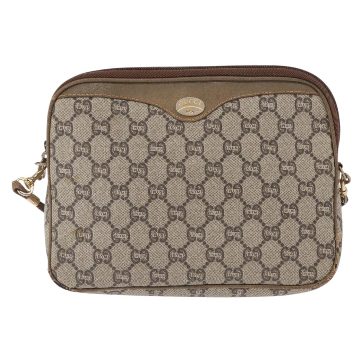 GUCCI GG Plus Supreme Shoulder Bag PVC Beige Gold Auth ep12498