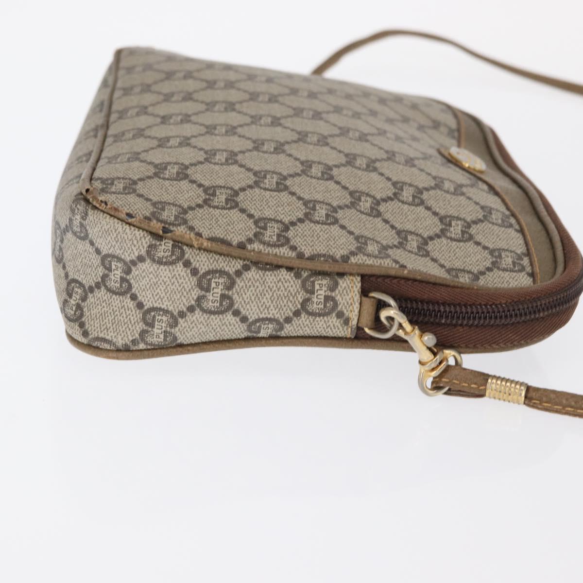 GUCCI GG Plus Supreme Shoulder Bag PVC Beige Gold Auth ep12498