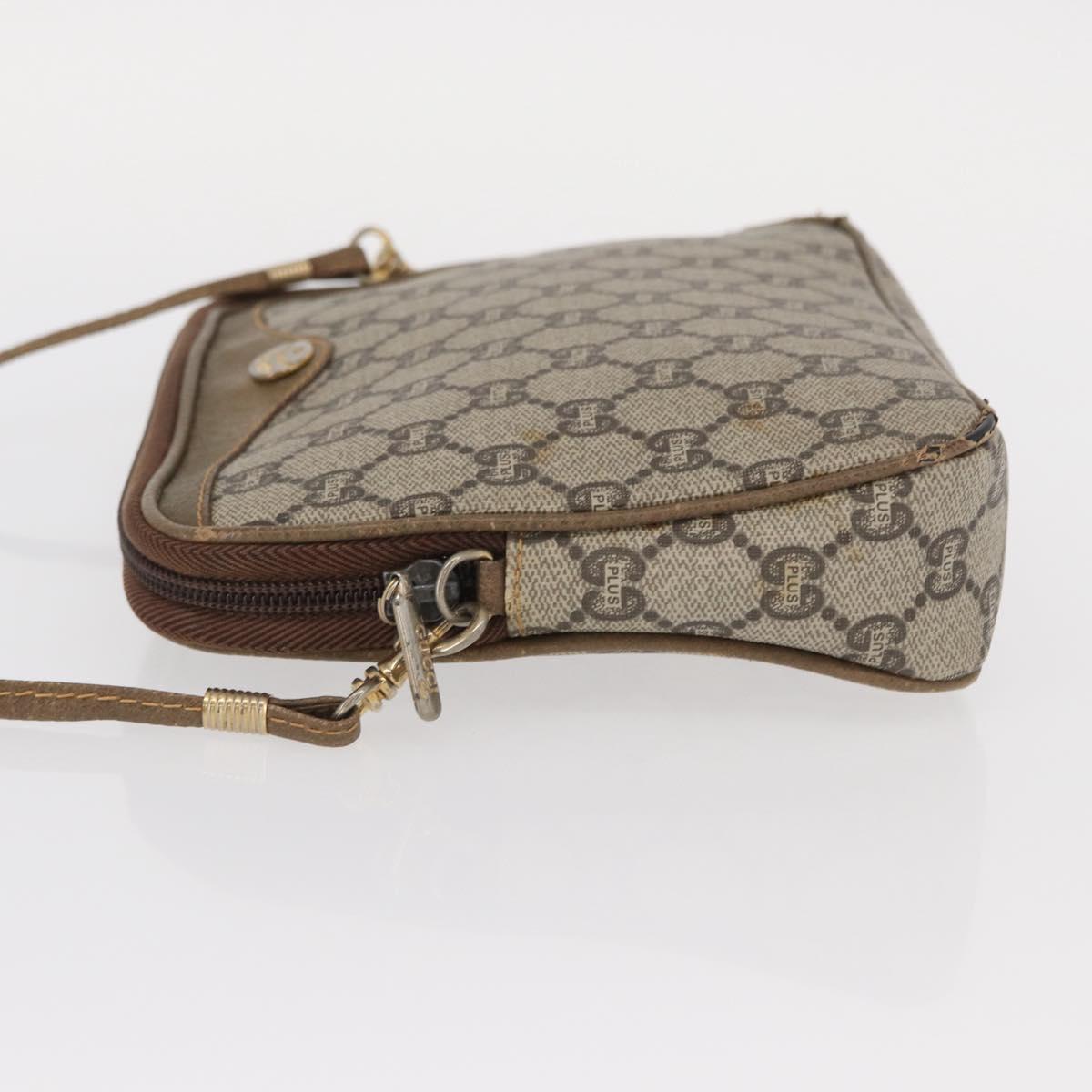 GUCCI GG Plus Supreme Shoulder Bag PVC Beige Gold Auth ep12498