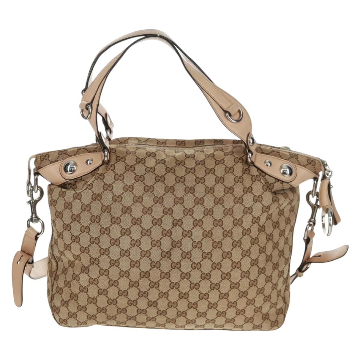 GUCCI GG Canvas Tote Bag 2way Beige Silver 232949 Auth ep12524
