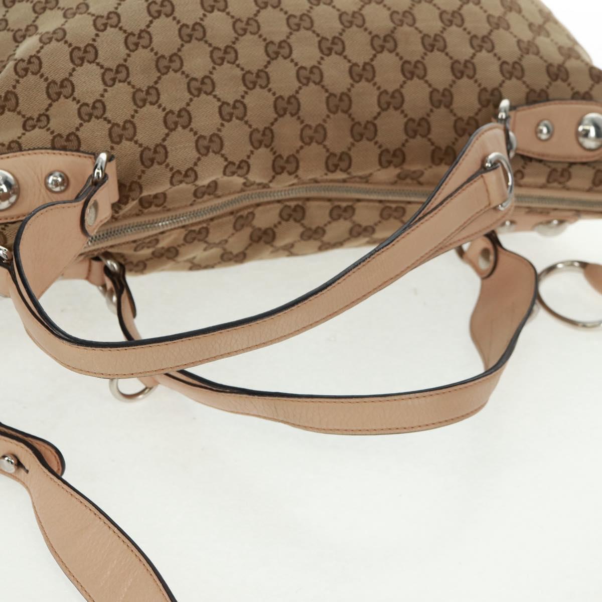 GUCCI GG Canvas Tote Bag 2way Beige Silver 232949 Auth ep12524