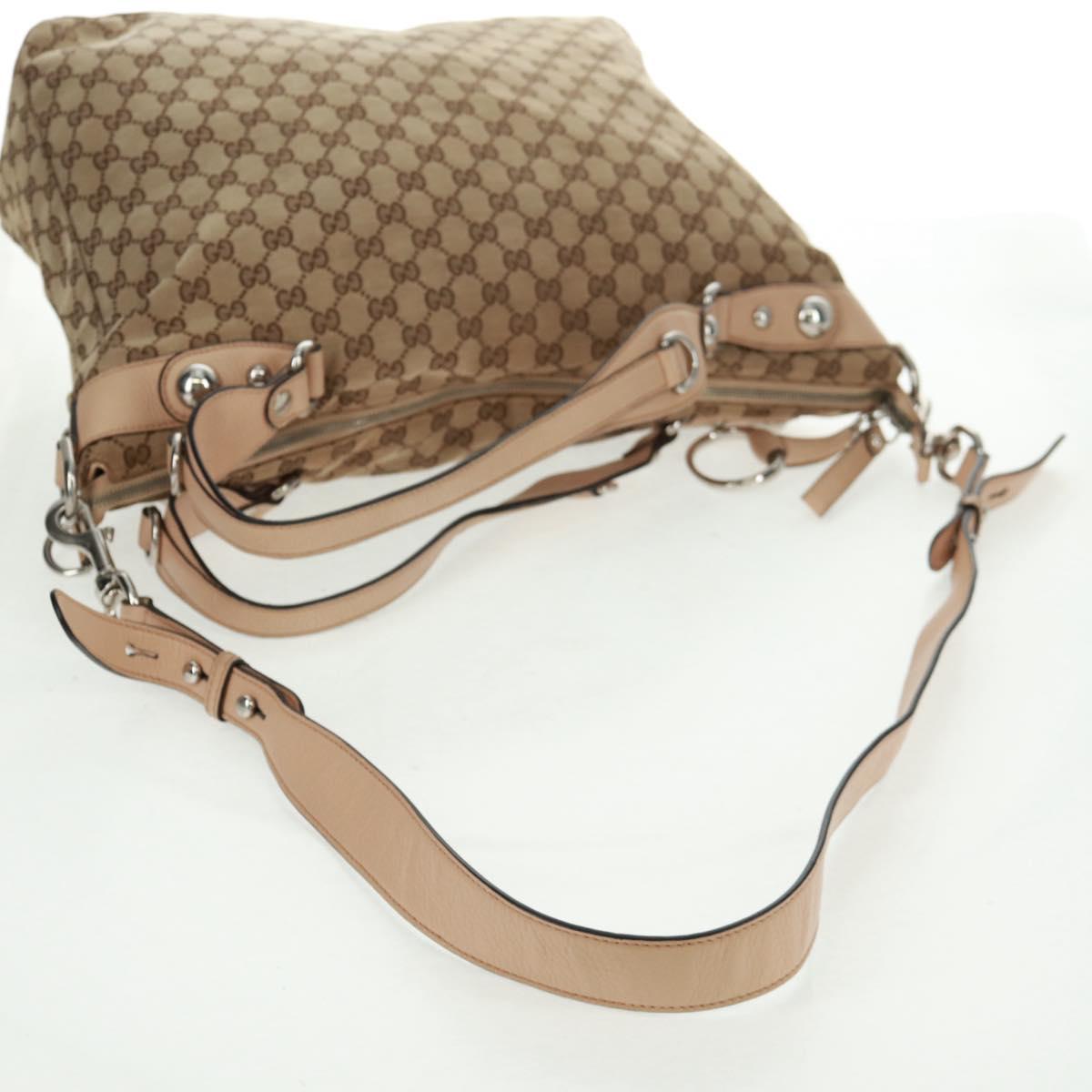 GUCCI GG Canvas Tote Bag 2way Beige Silver 232949 Auth ep12524
