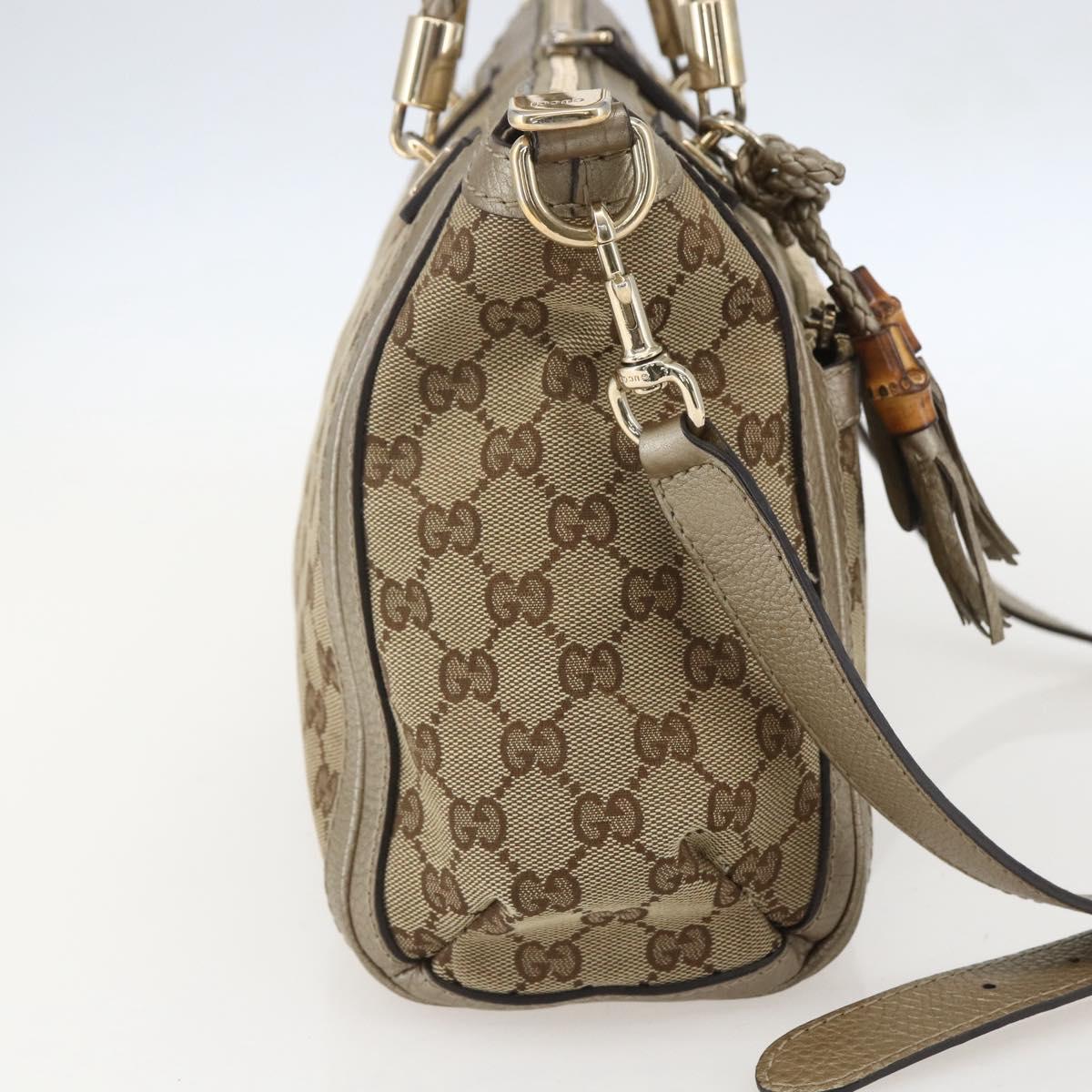 GUCCI Bamboo Wrasse GG Canvas Tote Bag 2way Beige Gold 282300 Auth ep12525