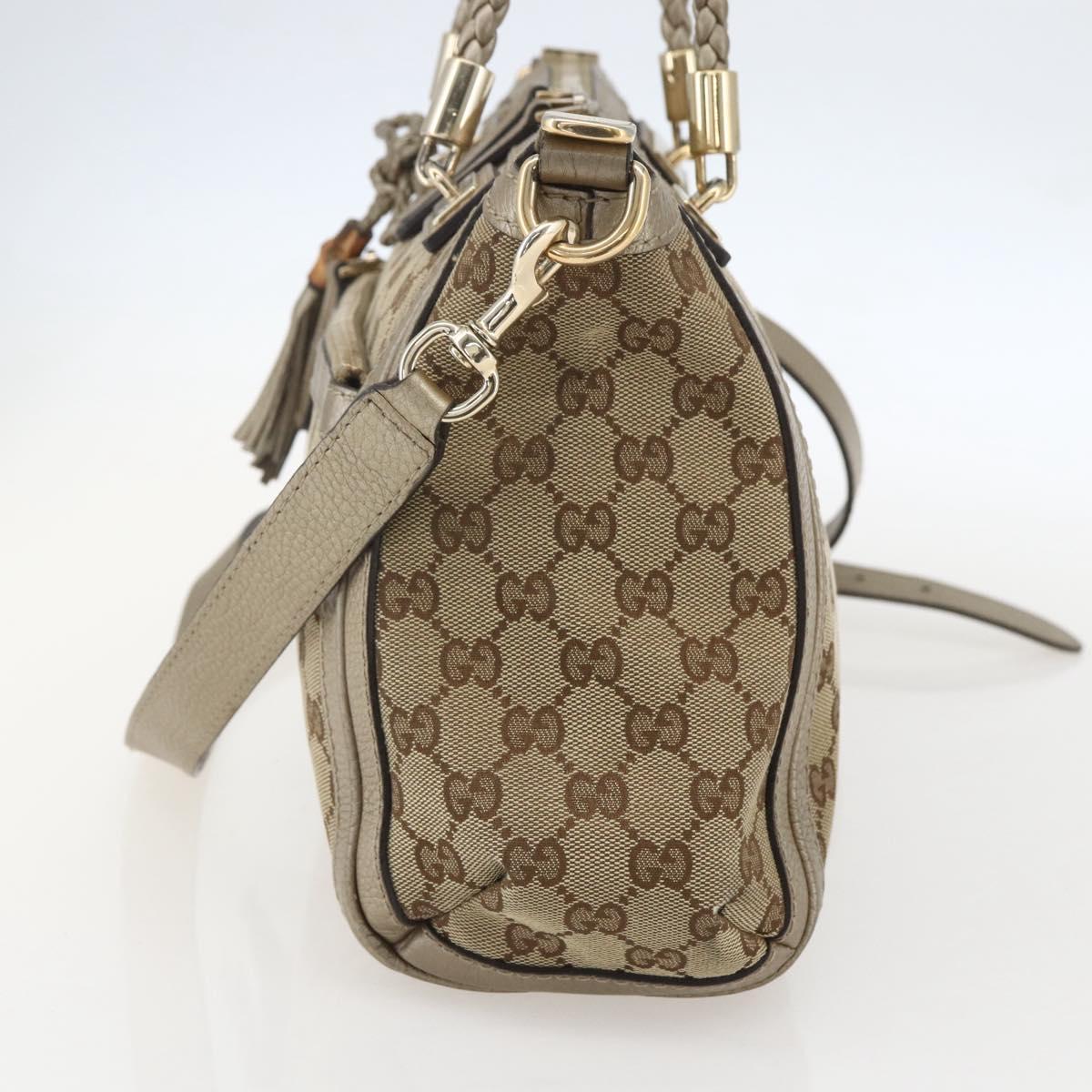 GUCCI Bamboo Wrasse GG Canvas Tote Bag 2way Beige Gold 282300 Auth ep12525