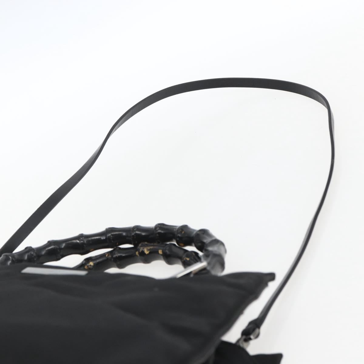 GUCCI Bamboo Hand Bag Nylon 2way Black Silver 002 1016 Auth ep12535