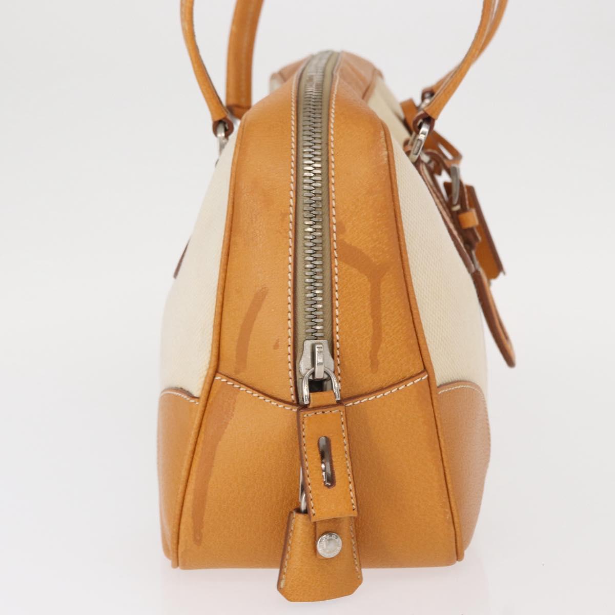 PRADA Boston Bag Canvas Beige Silver Auth ep12540