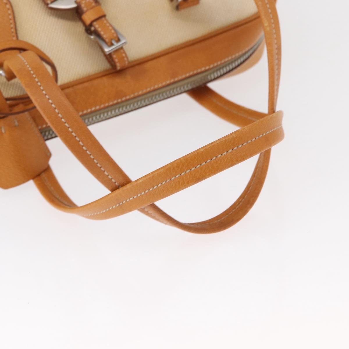PRADA Boston Bag Canvas Beige Silver Auth ep12540