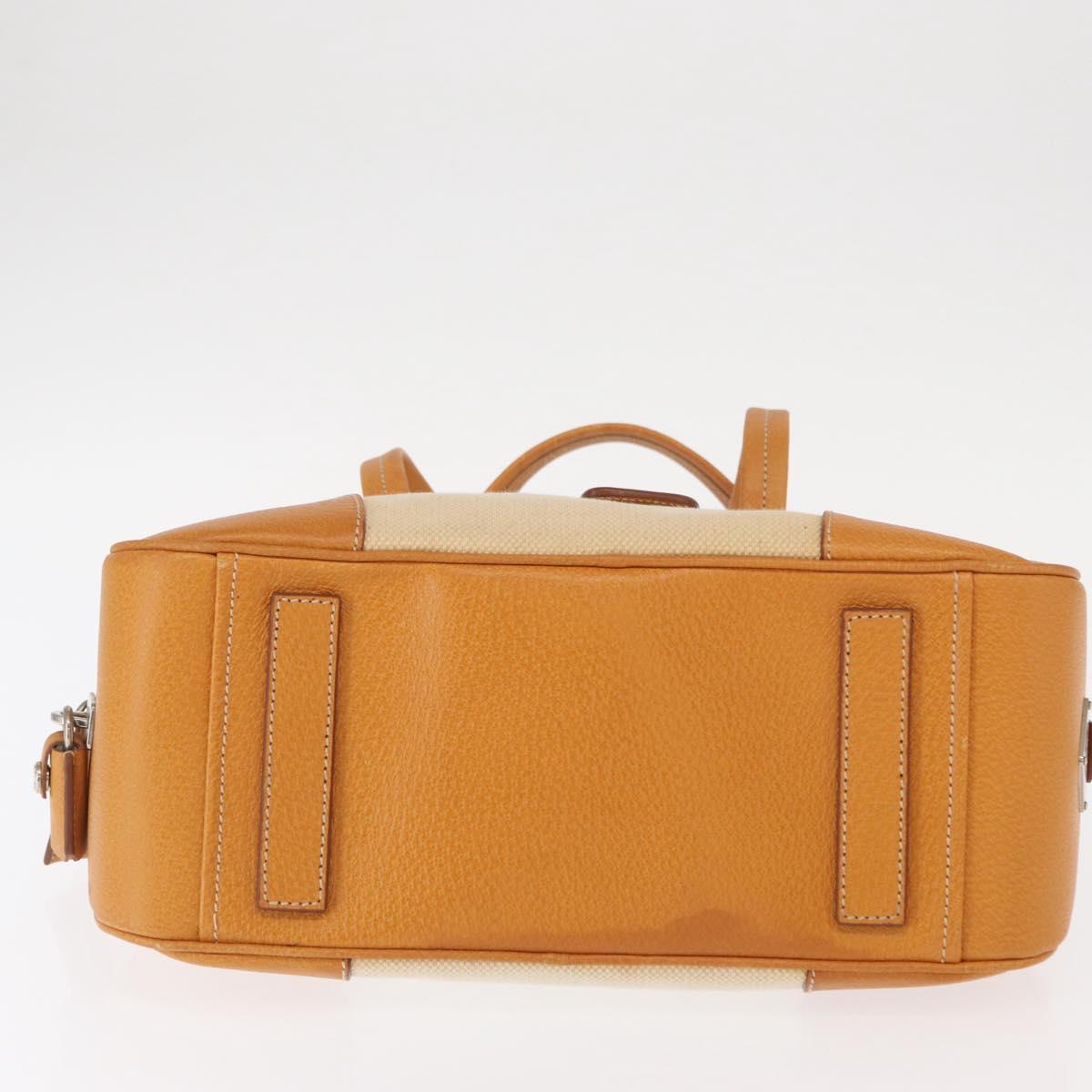 PRADA Boston Bag Canvas Beige Silver Auth ep12540