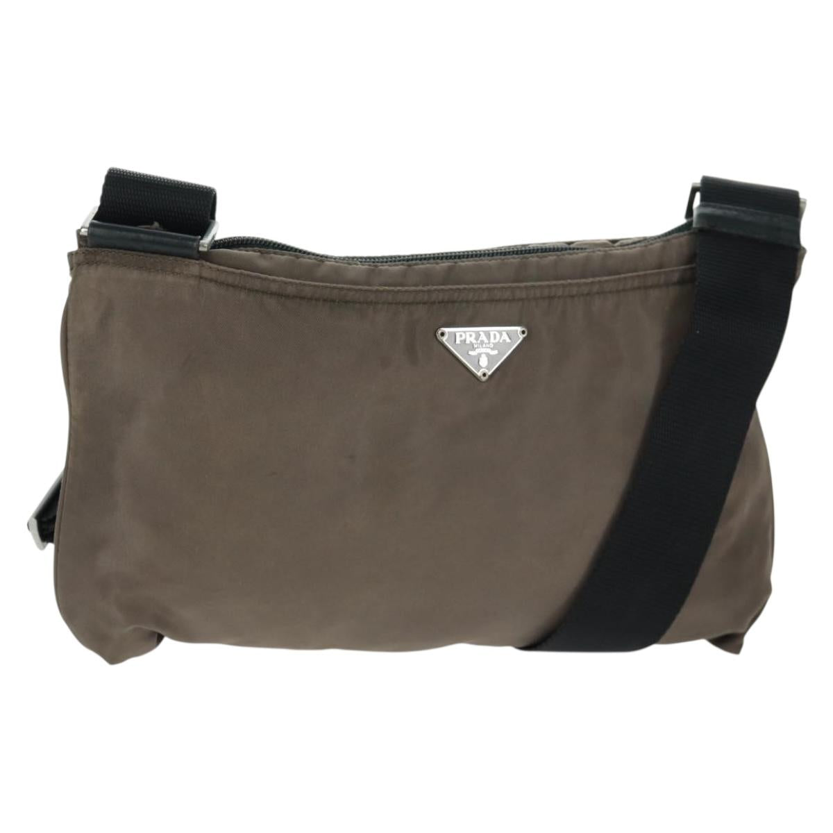 PRADA Shoulder Bag Nylon Beige Silver Auth ep12552