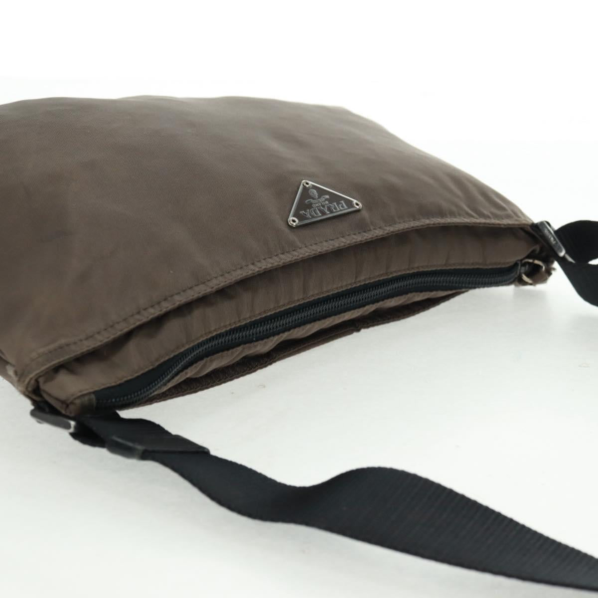 PRADA Shoulder Bag Nylon Beige Silver Auth ep12552