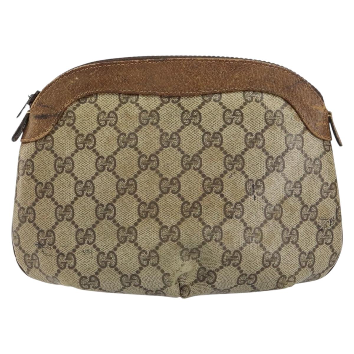 GUCCI GG Supreme Pouch PVC Beige Auth ep12553