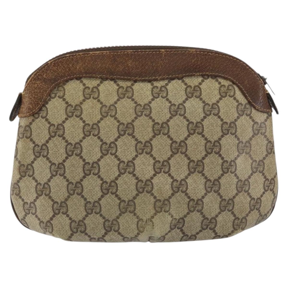 GUCCI GG Supreme Pouch PVC Beige Auth ep12553