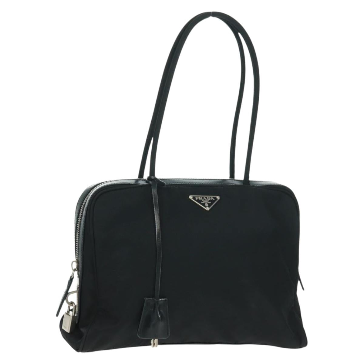 PRADA Hand Bag Nylon Leather Black Silver Auth ep12566