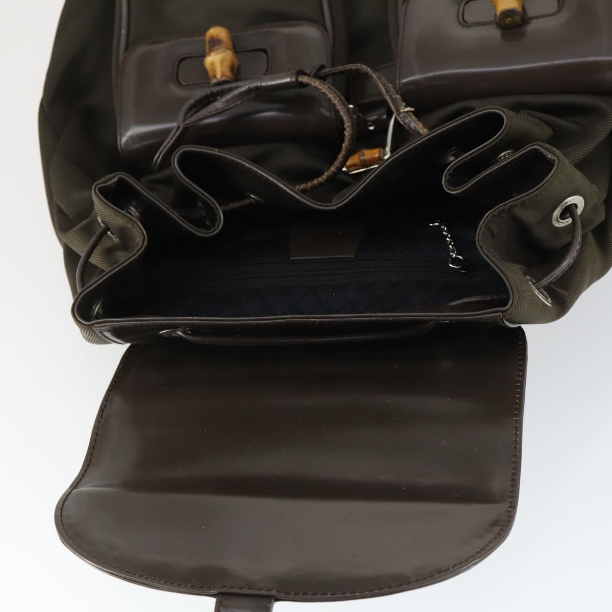 GUCCI Bamboo Backpack Nylon Dark Brown Silver 003 2058 0016 5 Auth ep12574